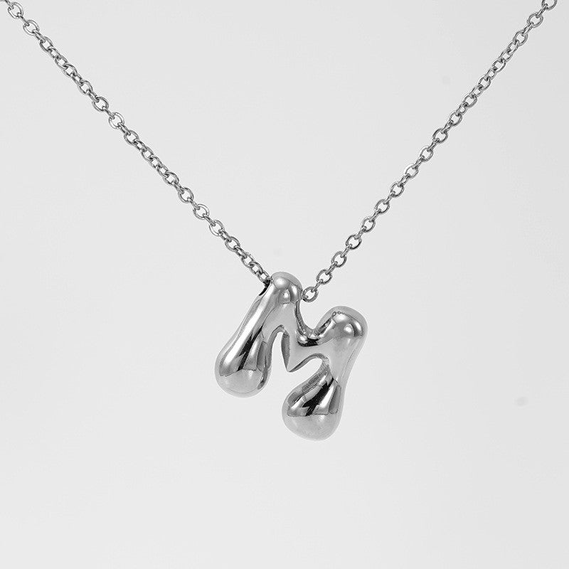 18k Dainty Bubble Letter Initial Necklace