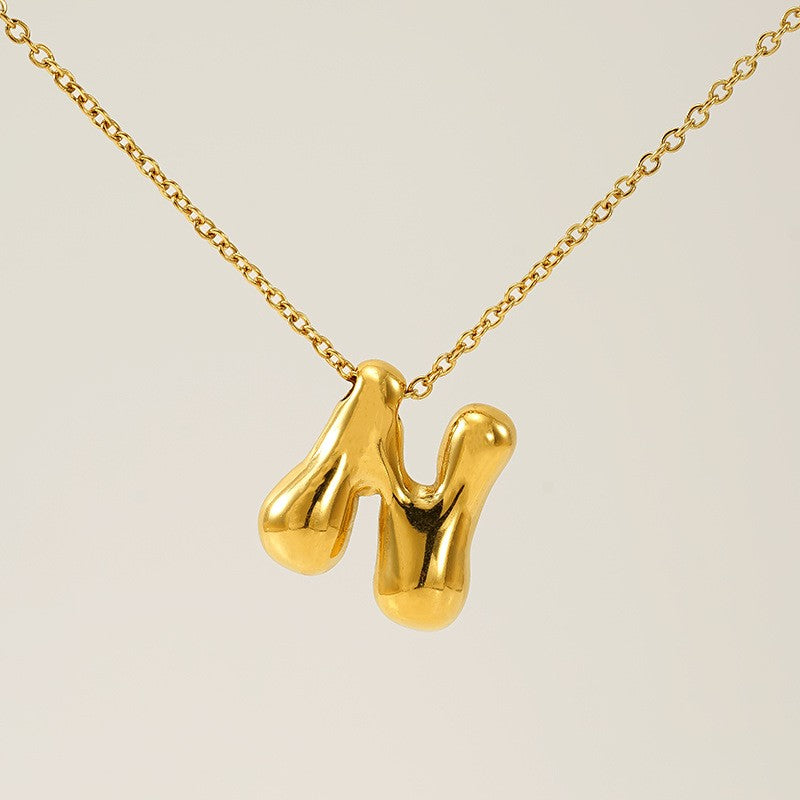 18k Dainty Bubble Letter Initial Necklace