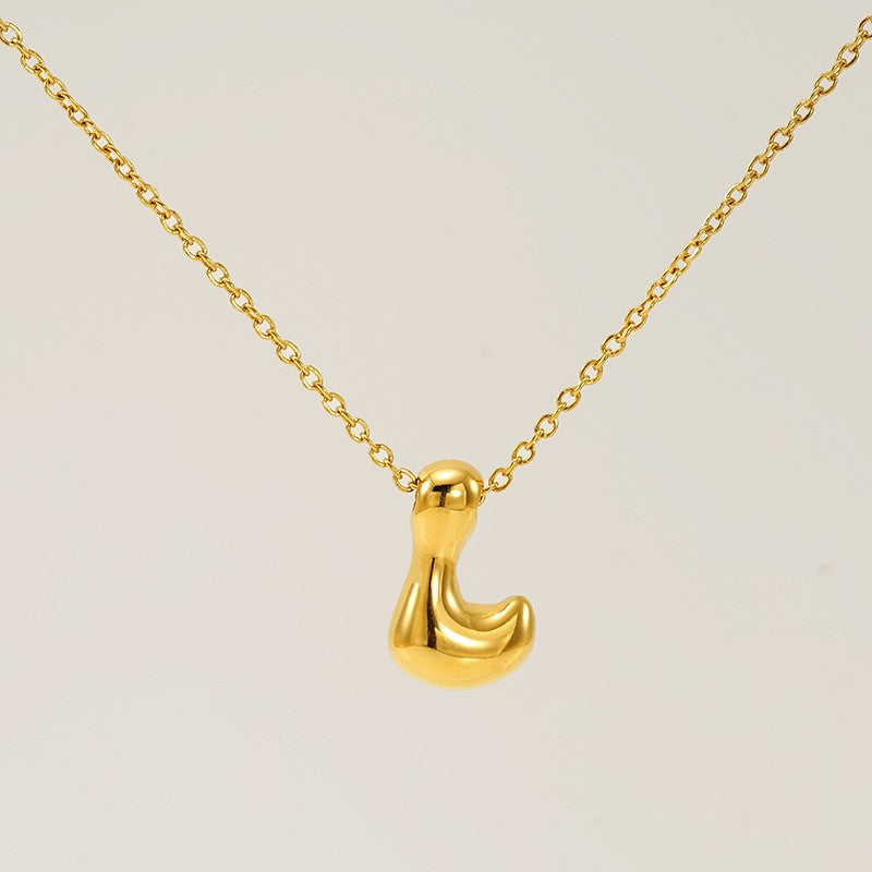 18k Dainty Bubble Letter Initial Necklace