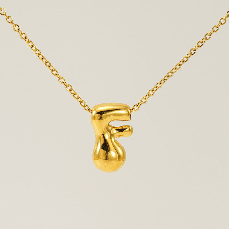 18k Dainty Bubble Letter Initial Necklace