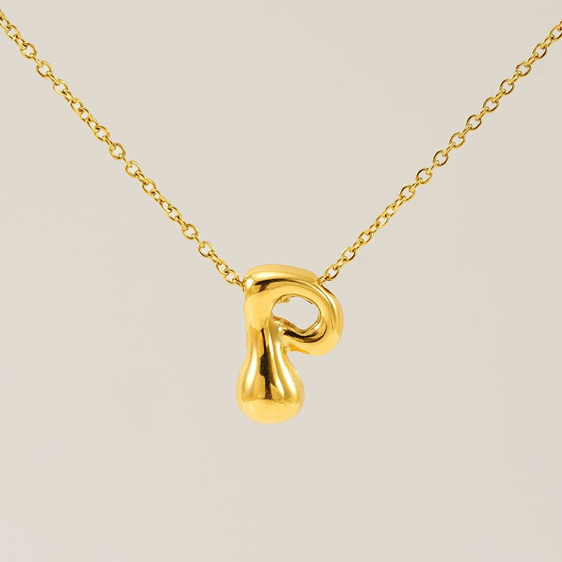 18k Dainty Bubble Letter Initial Necklace
