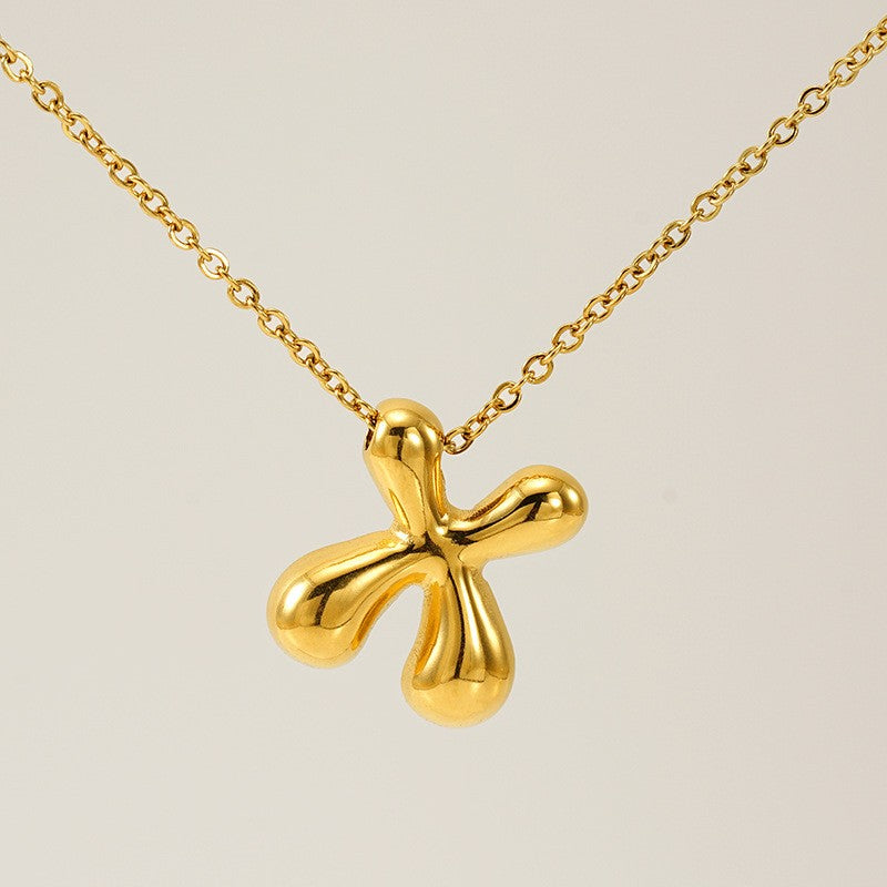 18k Dainty Bubble Letter Initial Necklace