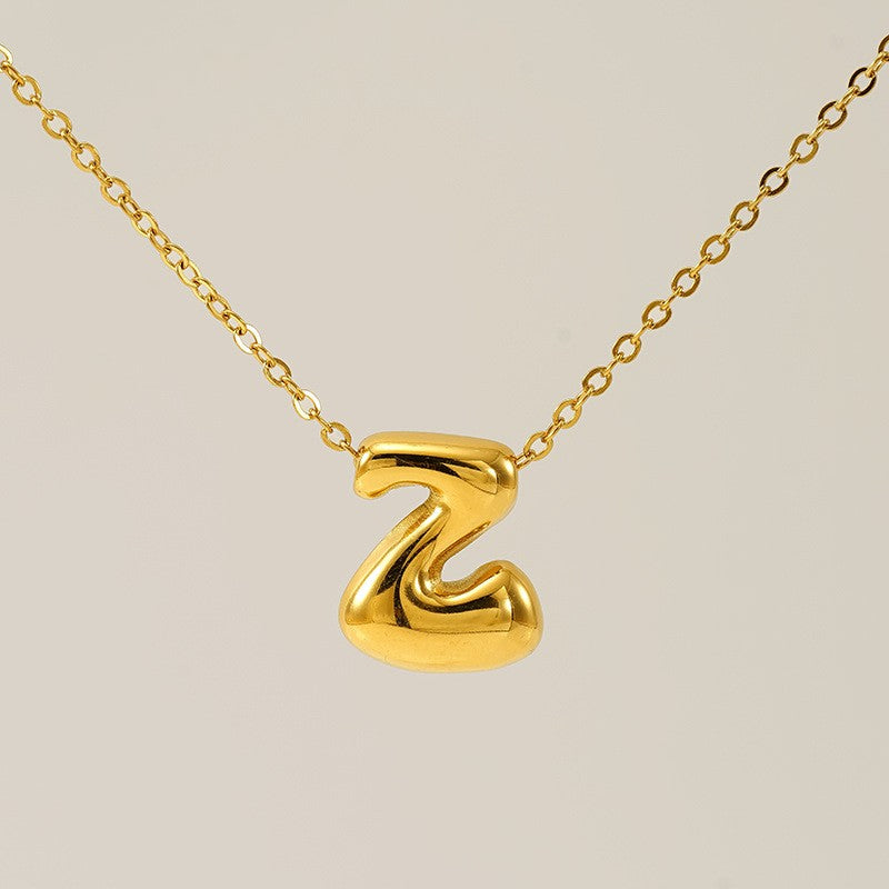 18k Dainty Bubble Letter Initial Necklace