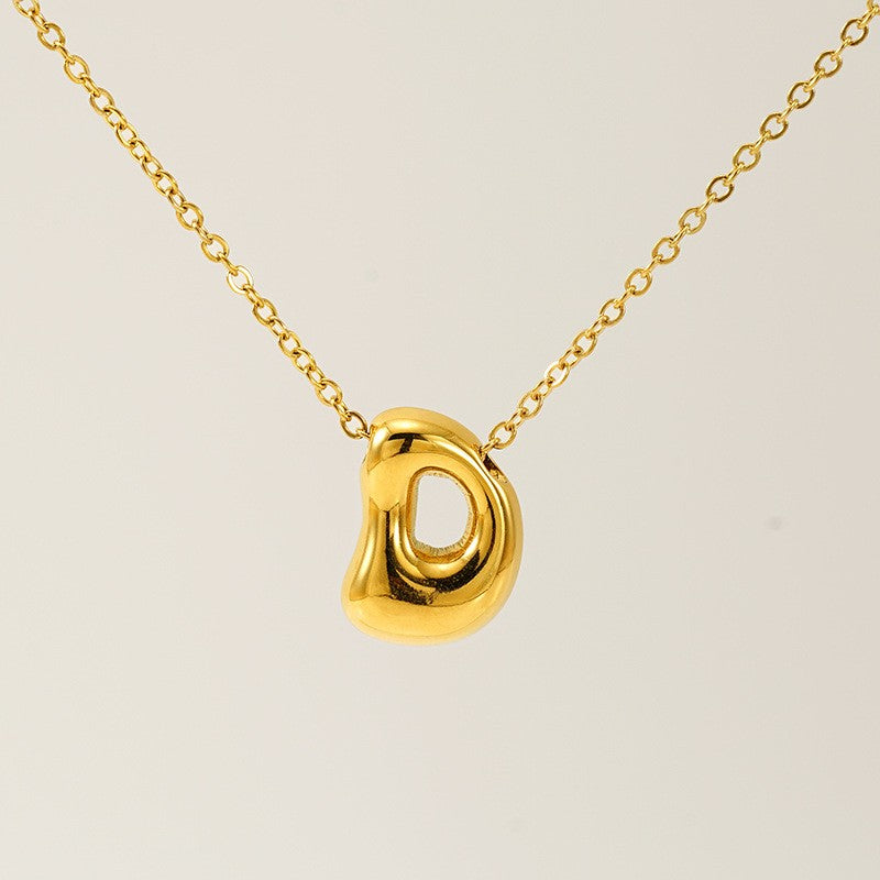 18k Dainty Bubble Letter Initial Necklace