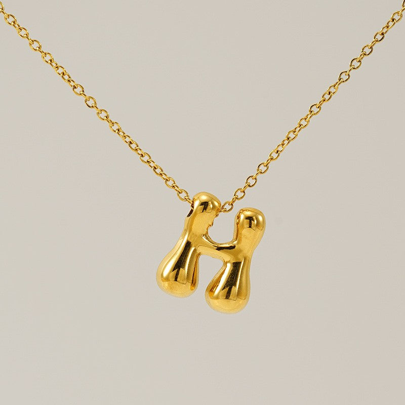 18k Dainty Bubble Letter Initial Necklace