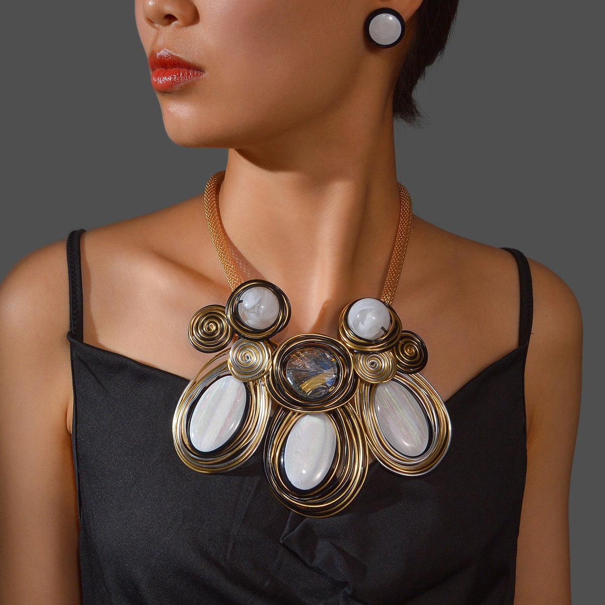Classy Blue Wire Wrapped Spiral Necklace & Earring Set