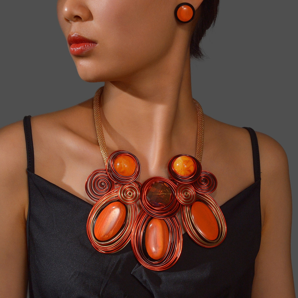 Classy Blue Wire Wrapped Spiral Necklace & Earring Set