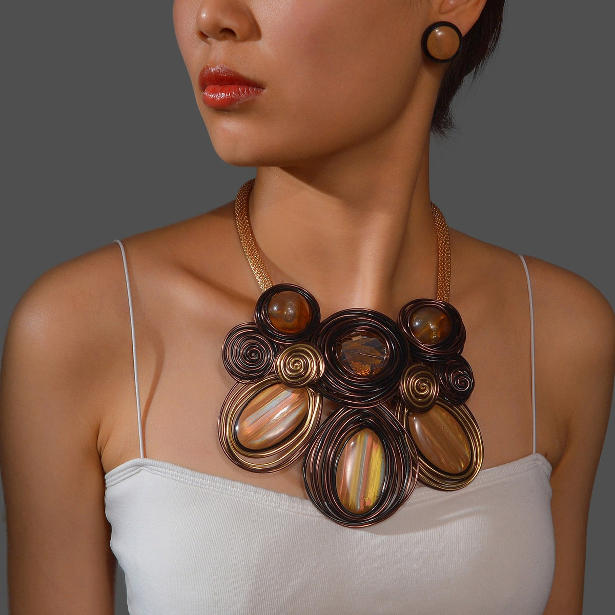 Classy Blue Wire Wrapped Spiral Necklace & Earring Set