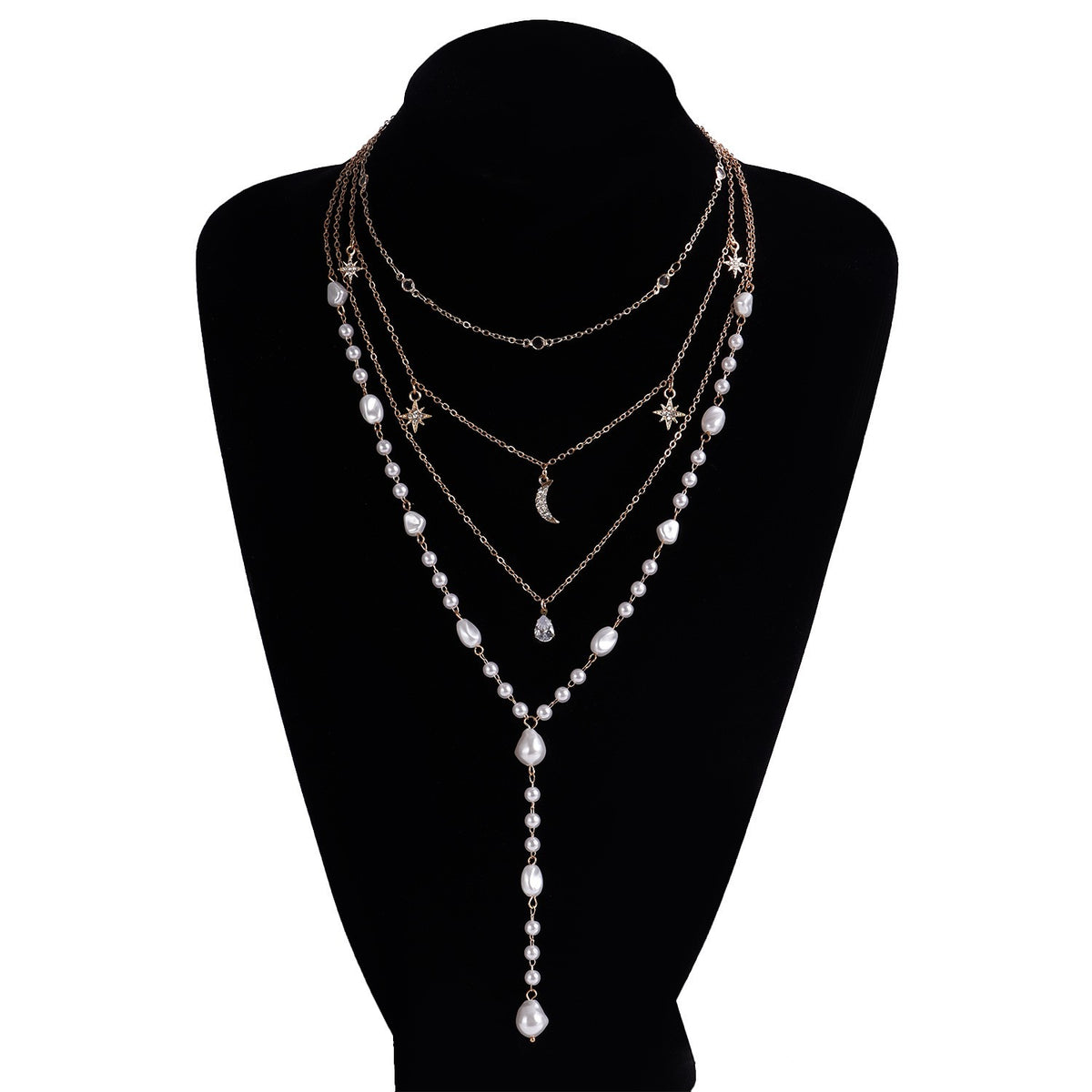 Classy Multi-Layer Faux Pearl & Moon Necklace