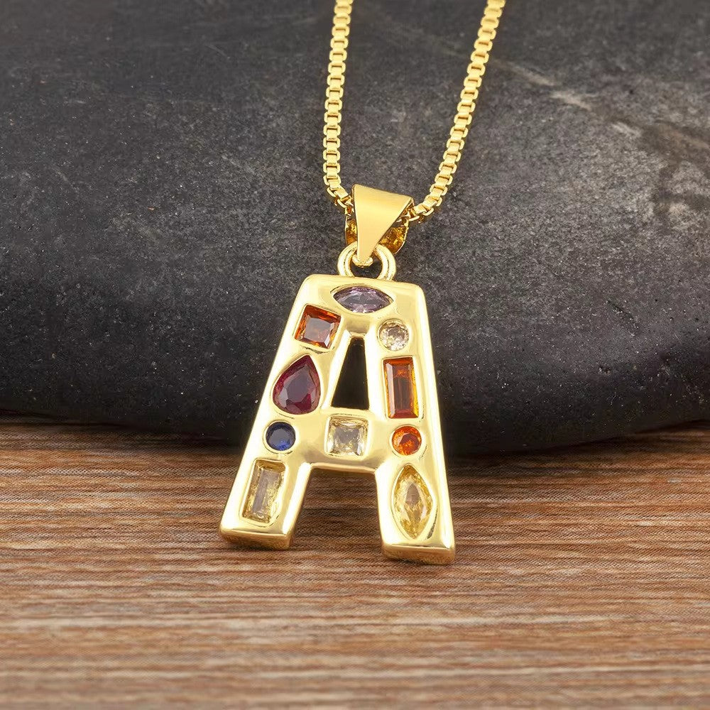 Classy Multicolor CZ Initial Letter Necklace