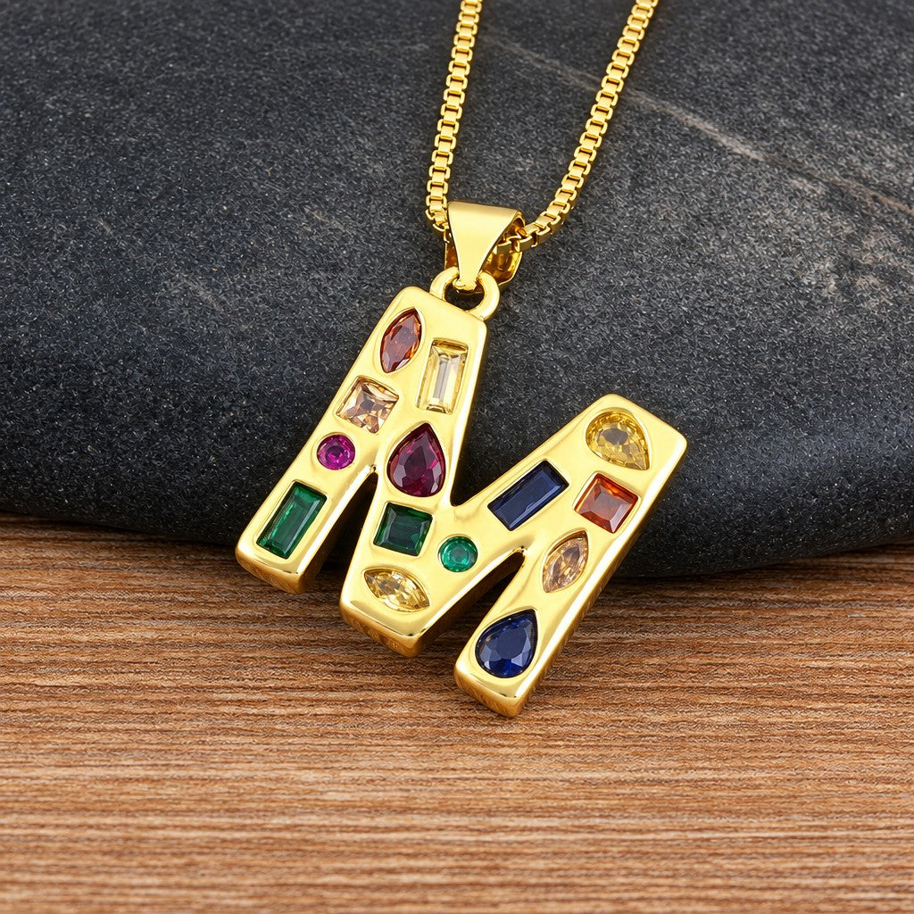 Classy Multicolor CZ Initial Letter Necklace
