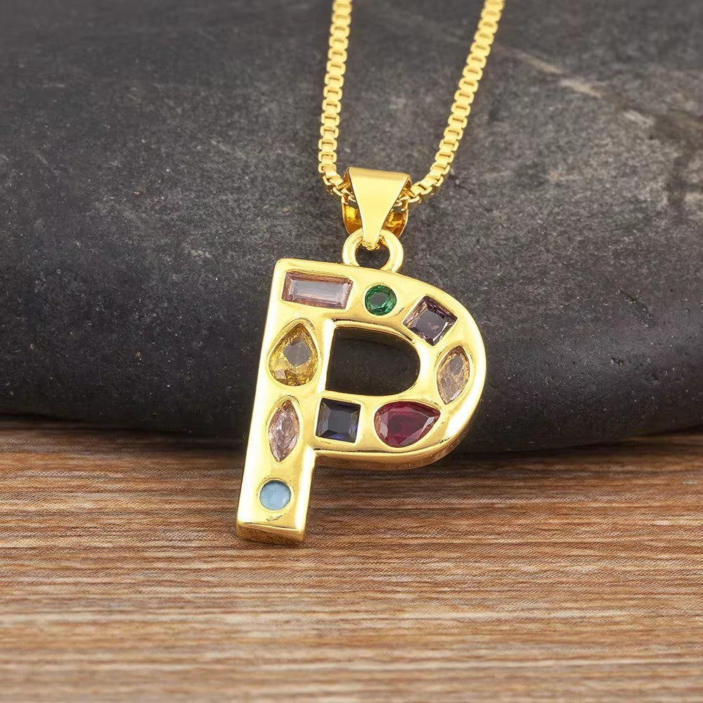 Classy Multicolor CZ Initial Letter Necklace