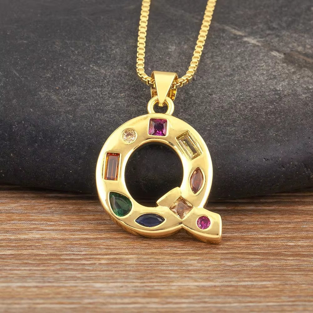 Classy Multicolor CZ Initial Letter Necklace
