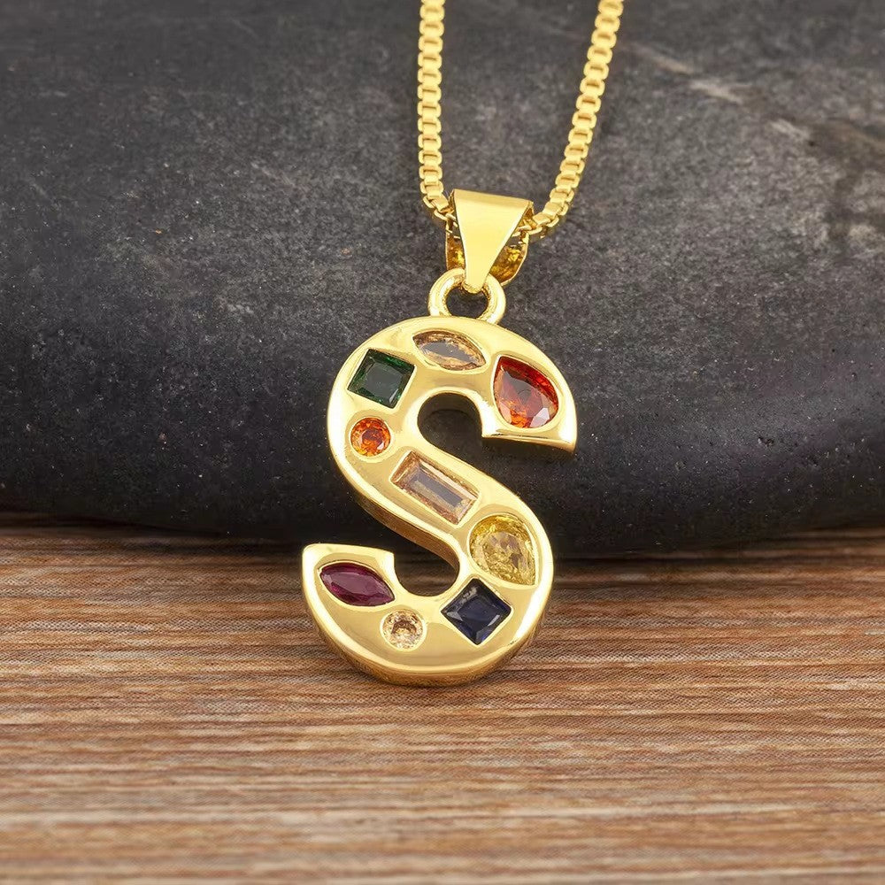 Classy Multicolor CZ Initial Letter Necklace