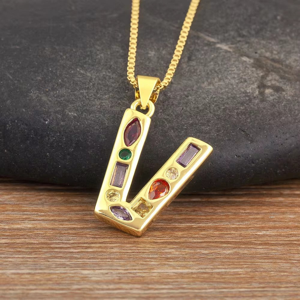 Classy Multicolor CZ Initial Letter Necklace