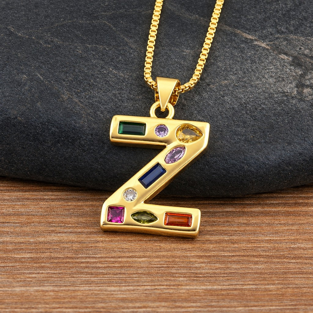 Classy Multicolor CZ Initial Letter Necklace
