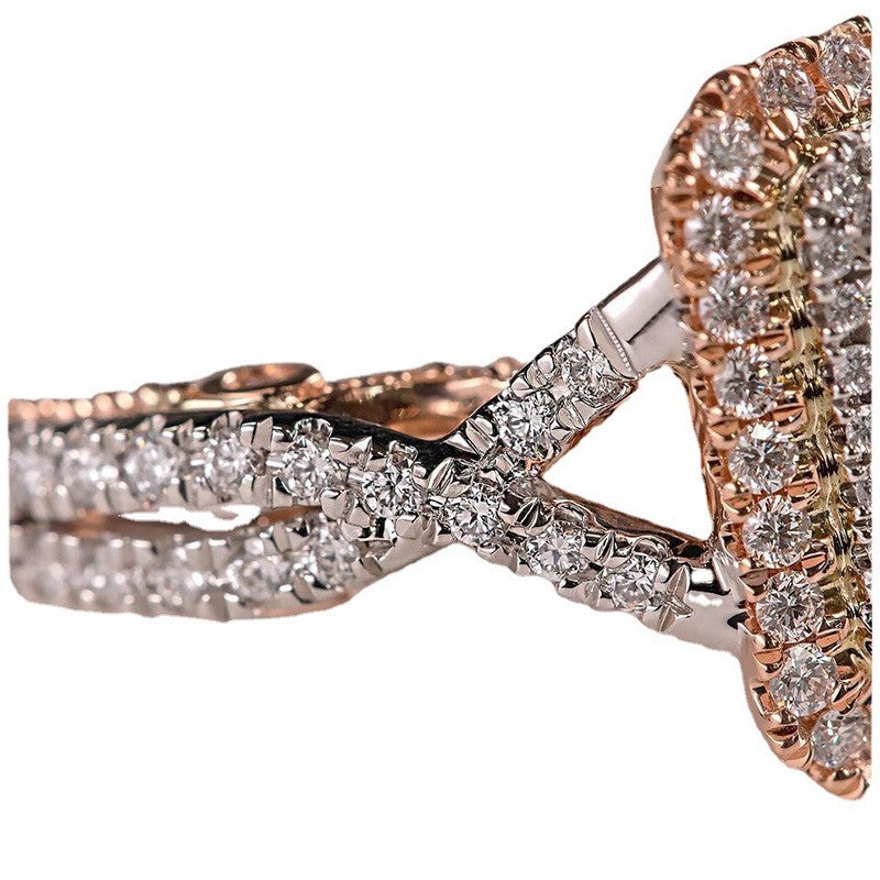 Classy Two-Tone Emerald Cut Halo Ring