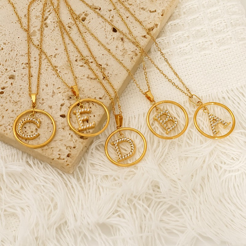 18k Dainty Circle Letter Initial Necklace