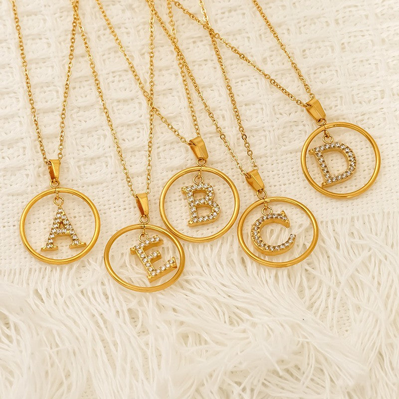 18k Dainty Circle Letter Initial Necklace