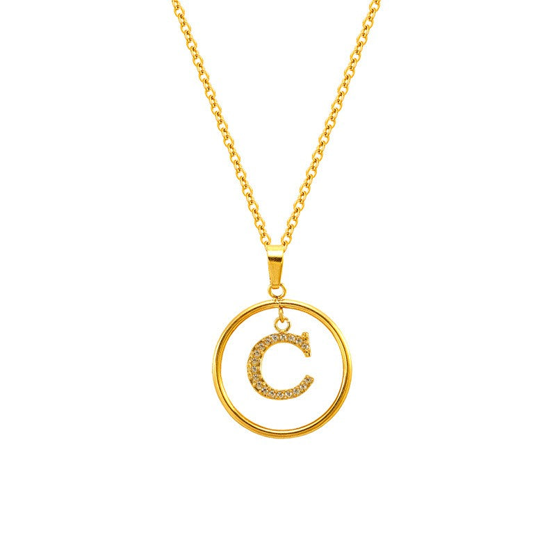 18k Dainty Circle Letter Initial Necklace