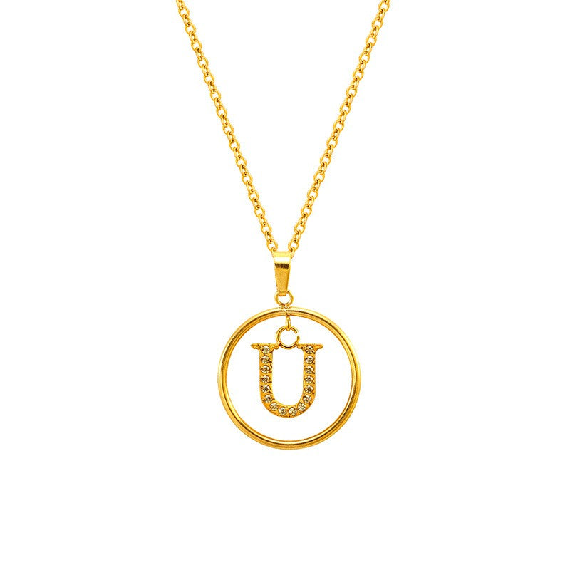 18k Dainty Circle Letter Initial Necklace