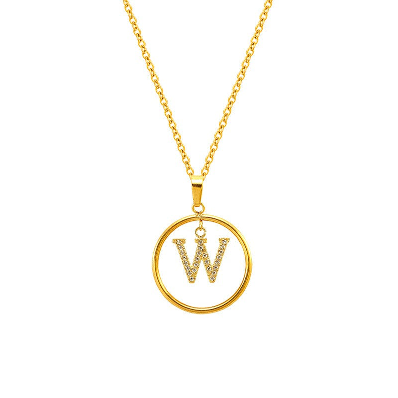 18k Dainty Circle Letter Initial Necklace