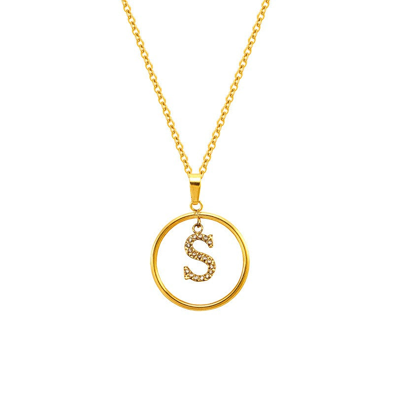 18k Dainty Circle Letter Initial Necklace
