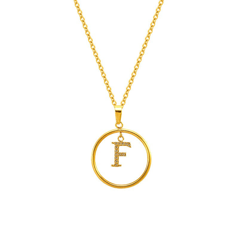18k Dainty Circle Letter Initial Necklace