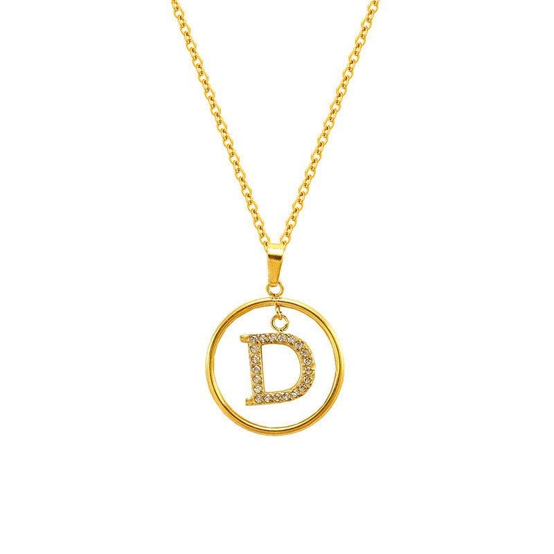 18k Dainty Circle Letter Initial Necklace