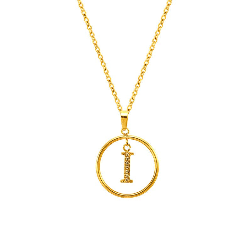 18k Dainty Circle Letter Initial Necklace
