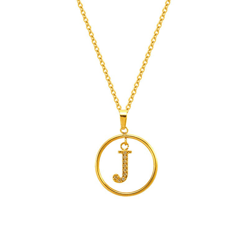 18k Dainty Circle Letter Initial Necklace