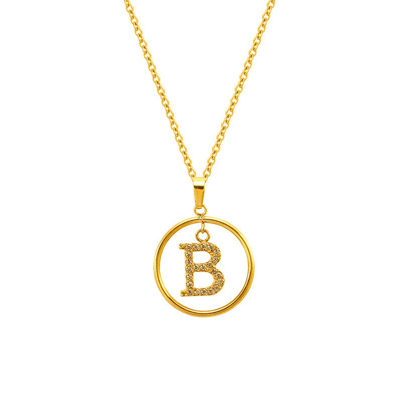 18k Dainty Circle Letter Initial Necklace