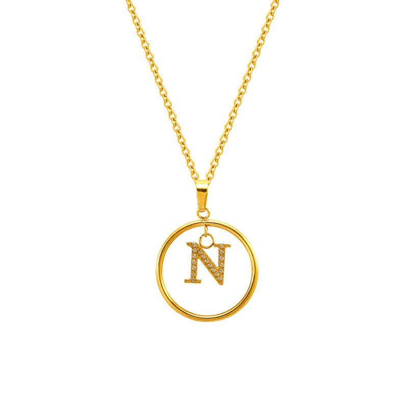 18k Dainty Circle Letter Initial Necklace