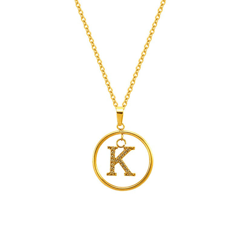 18k Dainty Circle Letter Initial Necklace
