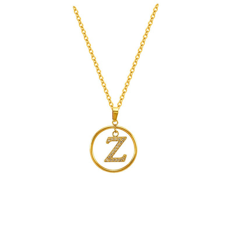 18k Dainty Circle Letter Initial Necklace