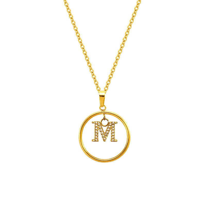 18k Dainty Circle Letter Initial Necklace