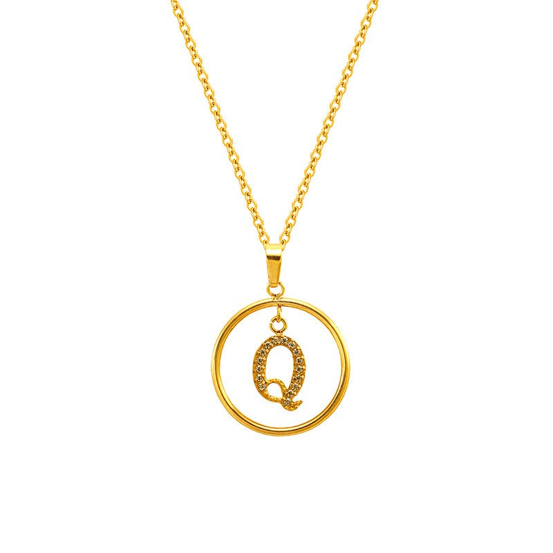 18k Dainty Circle Letter Initial Necklace