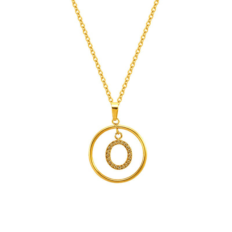 18k Dainty Circle Letter Initial Necklace