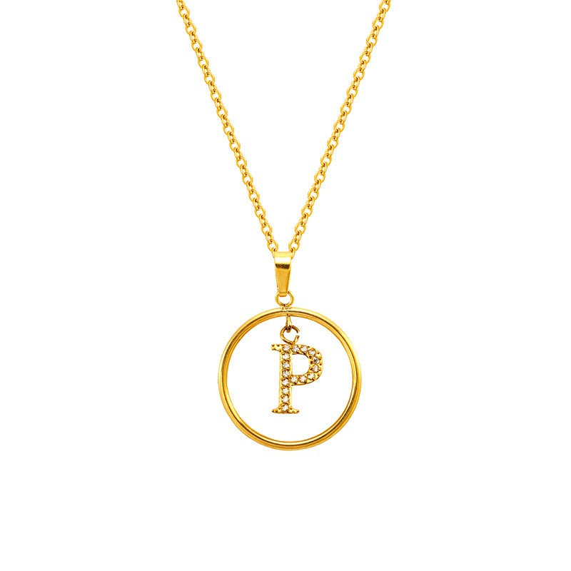 18k Dainty Circle Letter Initial Necklace