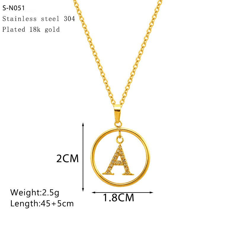 18k Dainty Circle Letter Initial Necklace