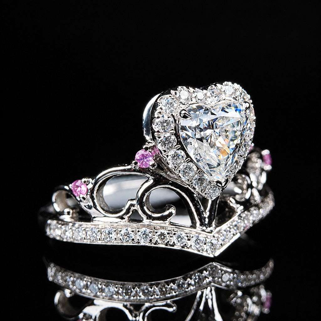 Romantic Crown Heart Zircon Ring