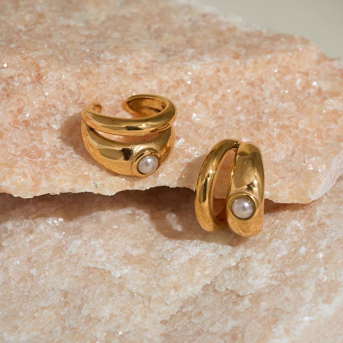 18k Vintage Inspired Double Layer Pearl Ear Cuffs