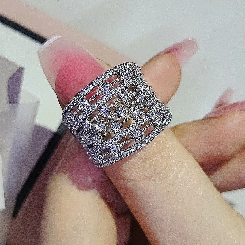 Classy Geometric Pave Wide Ring