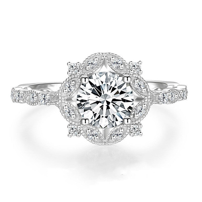 Romantic Floral Halo Solitaire Ring