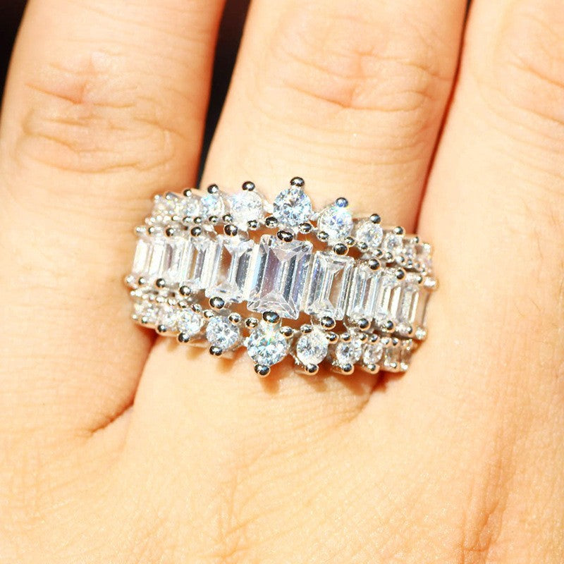 Classy Geometric Baguette Zircon Wide Ring