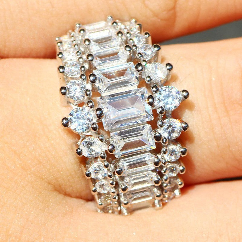 Classy Geometric Baguette Zircon Wide Ring