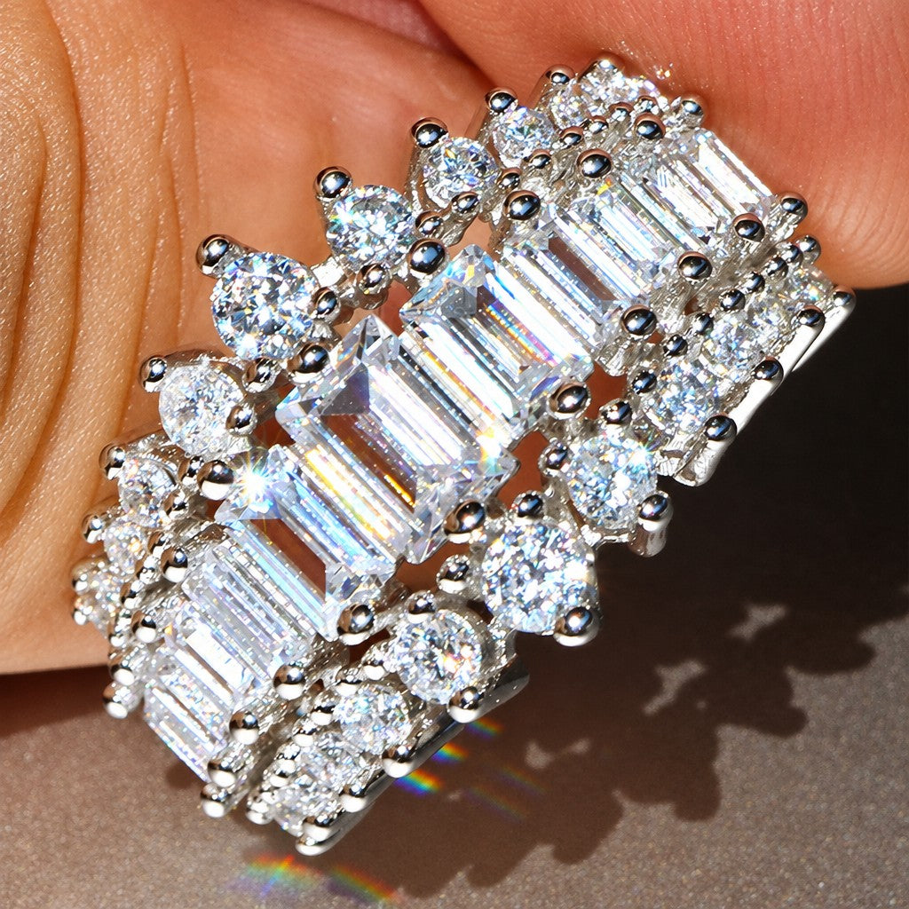 Classy Geometric Baguette Zircon Wide Ring