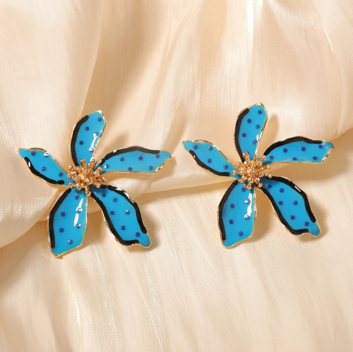 Classy Multicolor Polka Dot Flower Stud Earrings