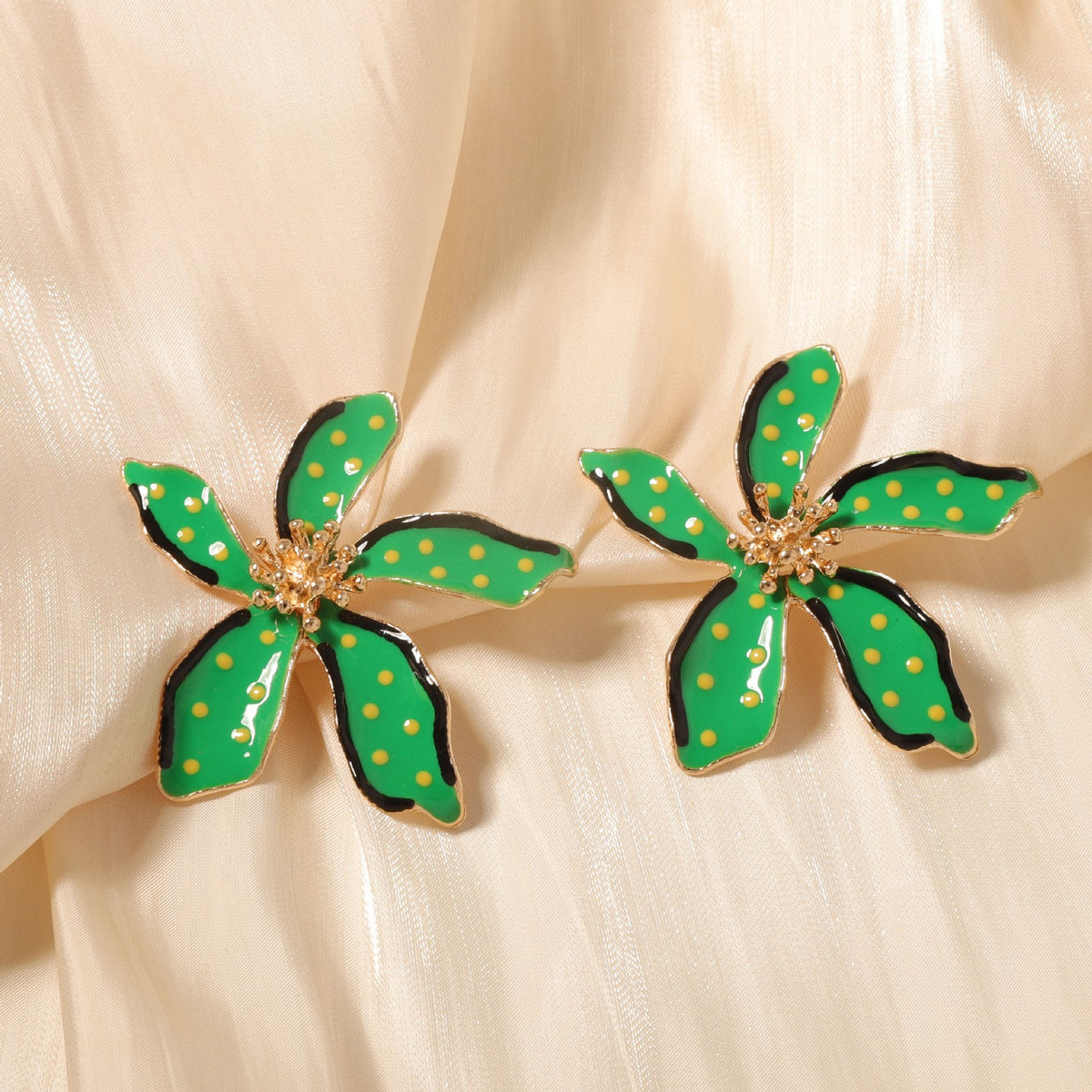 Classy Multicolor Polka Dot Flower Stud Earrings