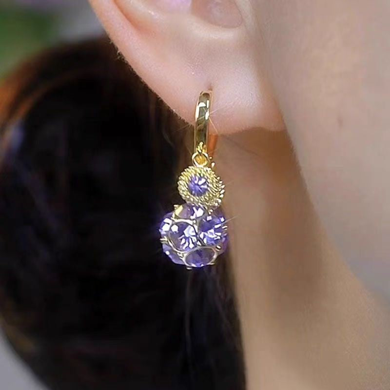 Classy Purple Crystal Ball Huggie Earrings